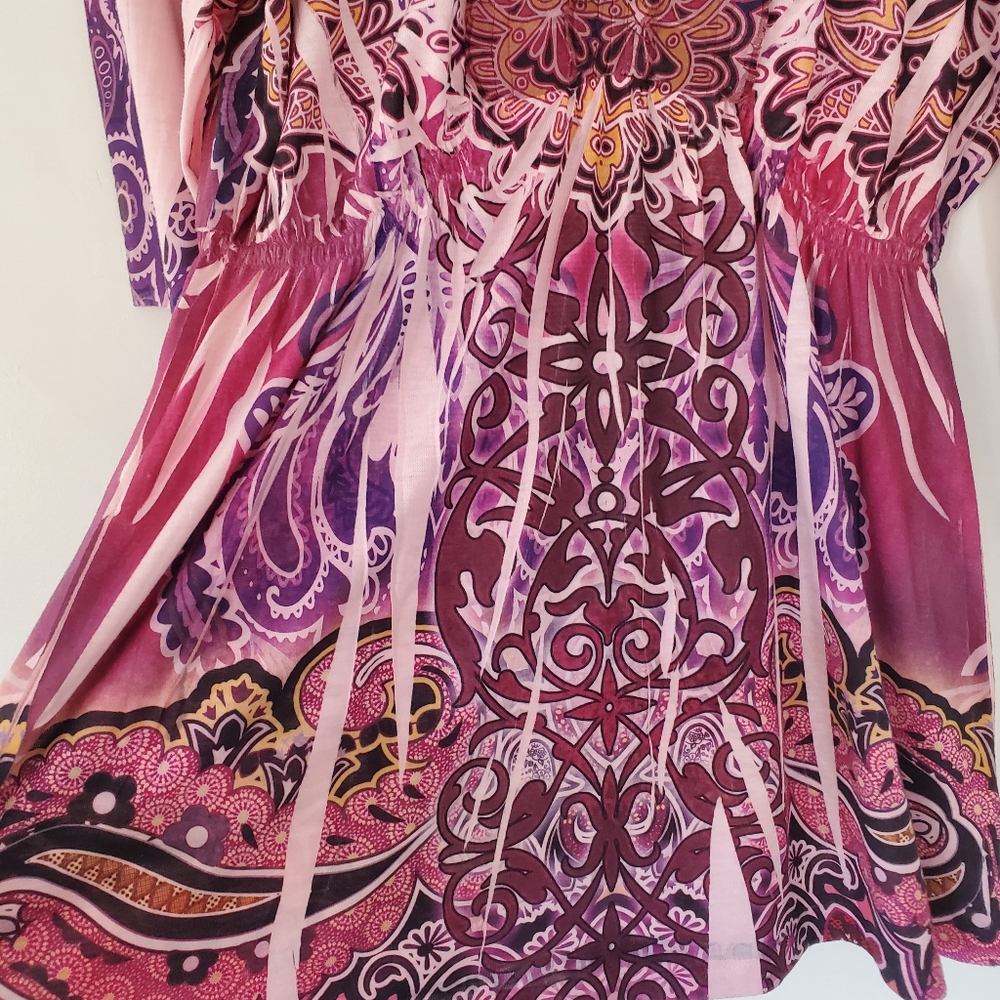 STARIALLE Sz S 3/4 Bell Sleeve Tunic Top Pink Purple V Neck Fairy Boho Hippie - Picture 5 of 14